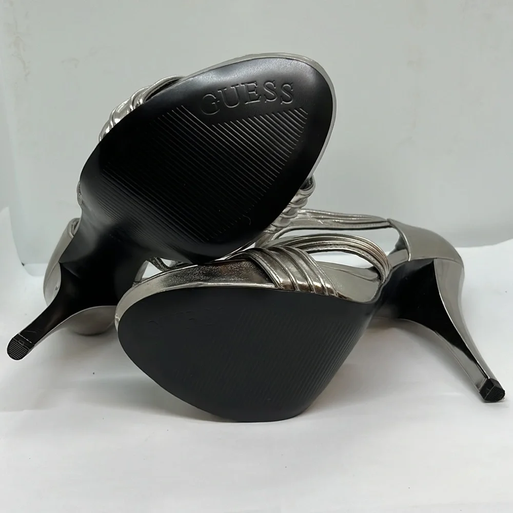 GUESS Silver Metallics 5” Heels Shoes, Zipper at Back - Picture 3 of 4